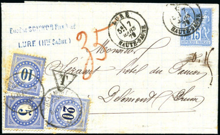 Stamp of Switzerland / Schweiz » Nachportomarken (Auslandsbriefe) FRANKREICH: 1879 Unterfrankierter Faltbrief