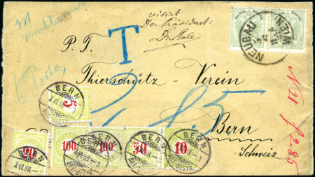 Stamp of Switzerland / Schweiz » Nachportomarken (Auslandsbriefe) OESTERREICH: 1888 Drucksachen-Päckchen-Ausschnitt