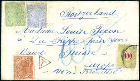 Stamp of Switzerland / Schweiz » Nachportomarken (Auslandsbriefe) QUEENSLAND (AUSTRALIEN): 1889 Unterfrankierter