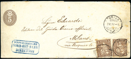 Stamp of Switzerland / Schweiz » Ganzsachen » Streifbänder 1875 5C rotbraun, mit kariertem Wasserzeichen