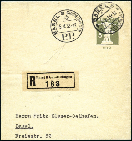 Stamp of Switzerland / Schweiz » Ganzsachen » Streifbänder 1930 Tellknabe 5C hellolivgrün