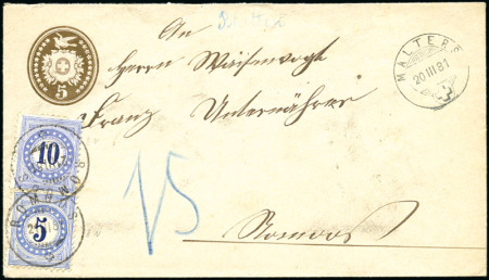 Stamp of Switzerland / Schweiz » Nachportomarken (Inlandsbriefe) 1881 Unterfrankierter Tübli-Fernbrief 5C