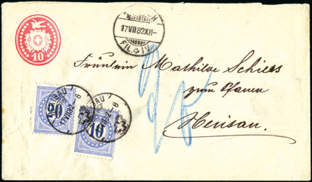 Stamp of Switzerland / Schweiz » Nachportomarken (Inlandsbriefe) 1882 Tüblibrief 10C rot als unterfrankierter Brief