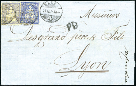 Stamp of Switzerland / Schweiz » Sitzende Helvetia Gezaehnt » Frankaturen 30C ultramarin zusammen mit 30C mattultramarin