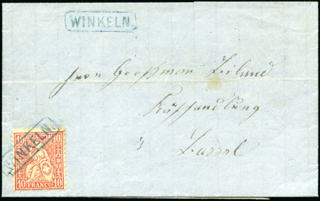 Stamp of Switzerland / Schweiz » Sitzende Helvetia Gezaehnt » Briefmarken 1867-1878 10C rot, entwertet mit Kastenstempel WINKELN