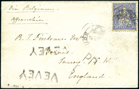 Stamp of Switzerland / Schweiz » Preussisch-Französischer Krieg 1871 (16. Feb.) 30C ultramarin auf Briefumschlag