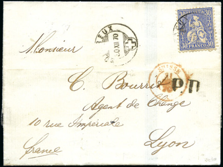 Stamp of Switzerland / Schweiz » Preussisch-Französischer Krieg 1870 (20. Dez.) 30C ultramarin auf Faltbrief