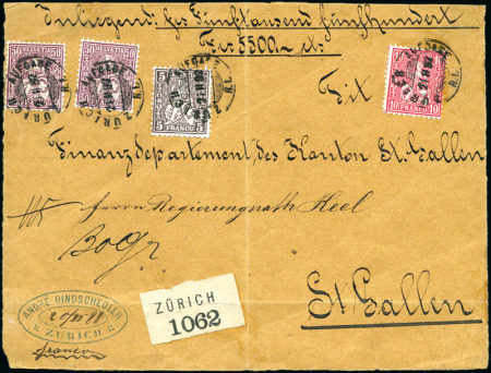 Stamp of Switzerland / Schweiz » Sitzende Helvetia Gezaehnt » Frankaturen 50C lila (2), 10C rot und 5C braun