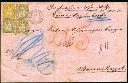 Stamp of Switzerland / Schweiz » Sitzende Helvetia Gezaehnt » Frankaturen 20C orange und 5C braun (3), weisses Papier