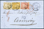 Stamp of Switzerland / Schweiz » Sitzende Helvetia Gezaehnt » Frankaturen 1Fr golden, 30c zinnober und 20c orange