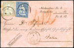 Stamp of Switzerland / Schweiz » Sitzende Helvetia Ungezähnt » 1857-62 Berner Druck, Dickes Papier 10Rp blau als AUSGABENMISCHFRANKATUR