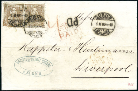 Stamp of Switzerland / Schweiz » Sitzende Helvetia Gezaehnt » Destinationen ENGLAND 1868 : 1Fr. GOLDBRONZE (2)