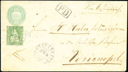 Stamp of Switzerland / Schweiz » Sitzende Helvetia Gezaehnt » Destinationen TURKEI 1874: 25C Tübelibrief