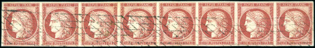 Stamp of France La plus grande bande connue du 1F de 1849