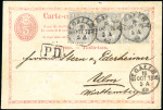 Stamp of Switzerland / Schweiz » Ganzsachen » Postkarten 1873 5C karmin und Zusatzfrankatur Sitzende Helvetia