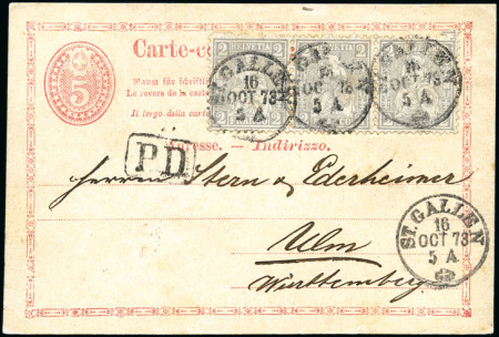 Stamp of Switzerland / Schweiz » Ganzsachen » Postkarten 1873 5C karmin und Zusatzfrankatur Sitzende Helvetia