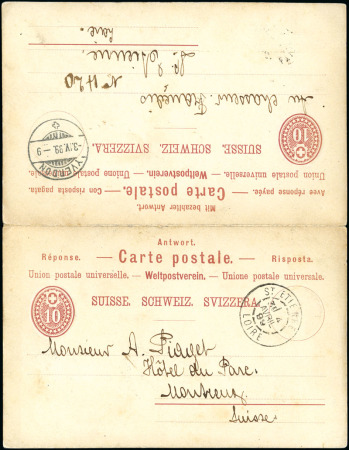 Stamp of Switzerland / Schweiz » Ganzsachen » Postkarten 1879 10C + 10C karmin, Doppelkarte von Yverdon
