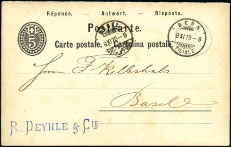 Stamp of Switzerland / Schweiz » Ganzsachen » Postkarten 1879 5C schwarz, Antwortteil von Bern (8 XI 79)