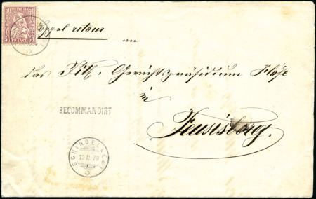 Stamp of Switzerland / Schweiz » Sitzende Helvetia Gezaehnt » Frankaturen 50C lila entwertet SCHINDELLEGI 12 II 79
