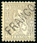 Stamp of Switzerland / Schweiz » Sitzende Helvetia Gezaehnt » Briefmarken 1867-1878 40C grau, entwertet mit Stabstempel FRANCO