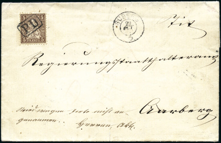 Stamp of Switzerland / Schweiz » Sitzende Helvetia Gezaehnt » Briefmarken 1862 5C braun, entwertet PD mit Einfassung (AW. Gr13B)