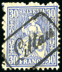 Stamp of Switzerland / Schweiz » Sitzende Helvetia Gezaehnt » Briefmarken 1867-1878 30C ultramarin, entwertet mit Kastenstempel LITTAU