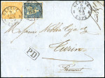 Stamp of Switzerland / Schweiz » Sitzende Helvetia Ungezähnt » 1857-62 Berner Druck, Dickes Papier 20Rp orange in Ausgabenmischfrankatur