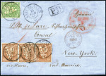 Stamp of Switzerland / Schweiz » Sitzende Helvetia Gezaehnt » Destinationen USA 1866: 60C kupferbronze (3) und 40C grün