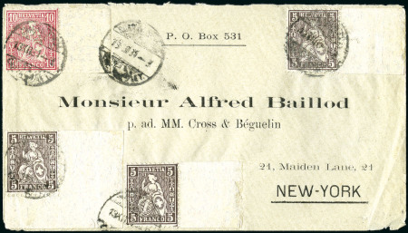 Stamp of Switzerland / Schweiz » Sitzende Helvetia Gezaehnt » Destinationen USA 1881: 5C braun auf Faserpapier (3) und 10C rot