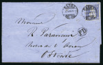 Stamp of Switzerland / Schweiz » Sitzende Helvetia Gezaehnt » Destinationen BELGIEN 1868: 40C grün und 30C ultramarin