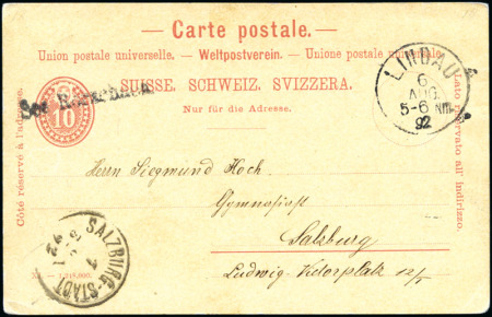 Stamp of Switzerland / Schweiz » Ganzsachen » Postkarten 1890 10C karmin mit SEE RORSCHACH Schiffspoststempel