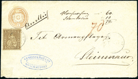 Stamp of Switzerland / Schweiz » Sitzende Helvetia Gezaehnt » Frankaturen 10C rot auf amtliche Nachnahme