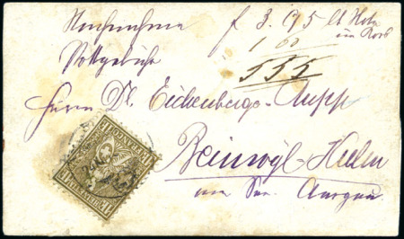 Stamp of Switzerland / Schweiz » Sitzende Helvetia Gezaehnt » Frankaturen 1Fr golden zusammen mit 50C lila und 10C rot