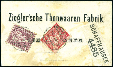 Stamp of Switzerland / Schweiz » Sitzende Helvetia Gezaehnt » Frankaturen 1Fr golden zusammen mit 50C lila und 10C rot
