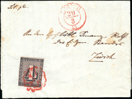 Stamp of Switzerland / Schweiz » Kantonalmarken » Zürich 4Rp (Type IV), senkrechte Untergrundlinien