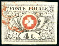 Stamp of Switzerland / Schweiz » "Waadt", "Neuenburg", "Winterthur" Waadt 4C mit Abart 1.01: Aufnadelungspunkt in der