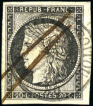 Stamp of France 1849 20c noir obl. T15 de Mirebeau en Poitou du 1e