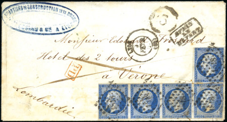 Stamp of France 20c Empire ND en bande de 4 +isolé obl. PC1818
