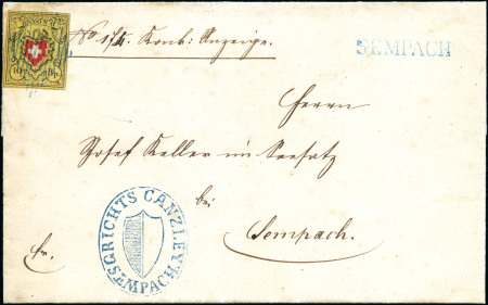 Stamp of Switzerland / Schweiz » Rayonmarken » Rayon II, gelb, ohne Kreuzeinfassung (STEIN D) Type 15 D/RU entwertet Raute auf Orts-Einschreibebrief