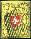 Stamp of Switzerland / Schweiz » Rayonmarken » Rayon II, gelb, ohne Kreuzeinfassung (STEIN B) Drei Stein B Marken, Typen 4, 6, und 24