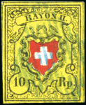 Stamp of Switzerland / Schweiz » Rayonmarken » Rayon II, gelb, ohne Kreuzeinfassung (STEIN B) Drei Stein B Marken, Typen 4, 6, und 24
