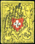 Stamp of Switzerland / Schweiz » Rayonmarken » Rayon II, gelb, ohne Kreuzeinfassung (STEIN B) Drei Stein B Marken, Typen 4, 6, und 24