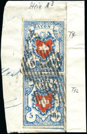 Stamp of Switzerland / Schweiz » Rayonmarken » Rayon I, hellblau, ohne KE (STEIN A3) Typen 4+12 A3/O als senkr. Paar entwertet Raute