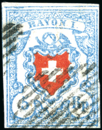 Stamp of Switzerland / Schweiz » Rayonmarken » Rayon I, hellblau, ohne KE (STEIN U) Type 3 U/RO milchblau mit Raute entwertet