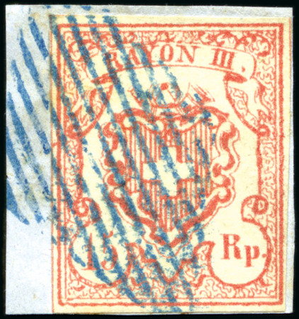 Stamp of Switzerland / Schweiz » Rayonmarken » Rayon III (grosse Ziffer) Type 9 dunkelkarmin, entwertet mit blauer Raute