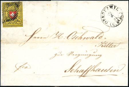 Stamp of Switzerland / Schweiz » Rayonmarken » Rayon II, gelb, ohne Kreuzeinfassung (STEIN B1) Type 34 B1/RU entwertet mit schwarzer Raute auf Faltbrief