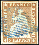 Stamp of Switzerland / Schweiz » Sitzende Helvetia Ungezähnt » Münchner Druck, 2. Auflage 5Rp braun, 2. Druckperiode