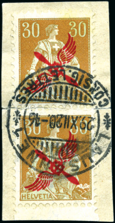 Stamp of Switzerland / Schweiz 1919 Propeller 30C, zwei lose Marken