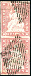 Stamp of Switzerland / Schweiz » Sitzende Helvetia Ungezähnt » 1854-55 Berner Druck (I) 15Rp rosa, senkr. Paar entwertet Raute