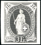 Stamp of Switzerland / Schweiz » Stehende Helvetia Druckproben, schwarzer Druck auf Karton